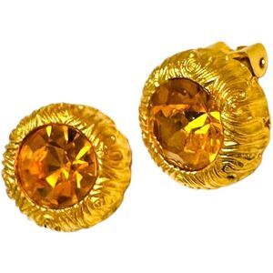 MISH TWORKOWSKI Gold Plated Citrine Yellow Orange Rhinestone Statement Clip On E